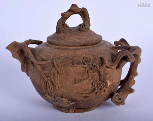 A 19TH CENTURY CHINESE CARVED BAMBOO TEAPOT AND COVER