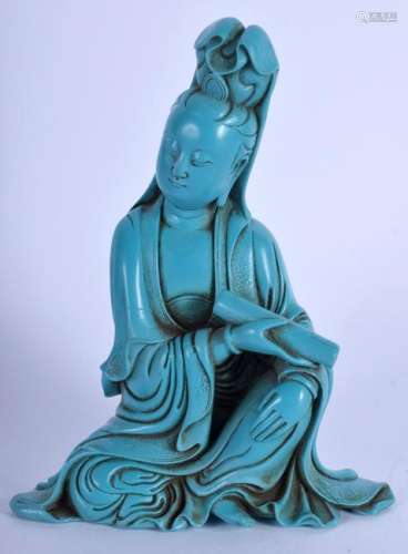 AN EARLY 20TH CENTURY CHINESE CARVED TURQUOISE FIGURE