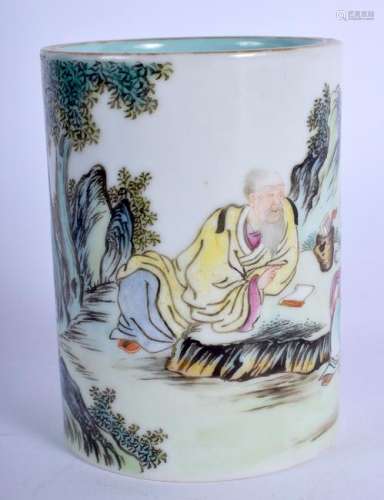 A CHINESE FAMILLE ROSE LANDSCAPE BRUSH POT 20th