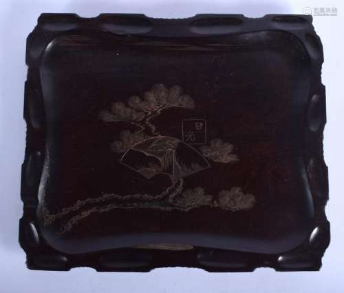 A JAPANESE TAISHO PERIOD CARVED WOODEN TRAY engraved