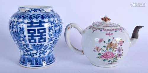 AN 18TH CENTURY CHINESE EXPORT FAMILLE ROSE TEAPOT