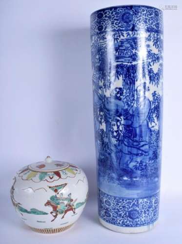 A LARGE JAPANESE TAISHO PERIOD BLUE AND WHITE STICK