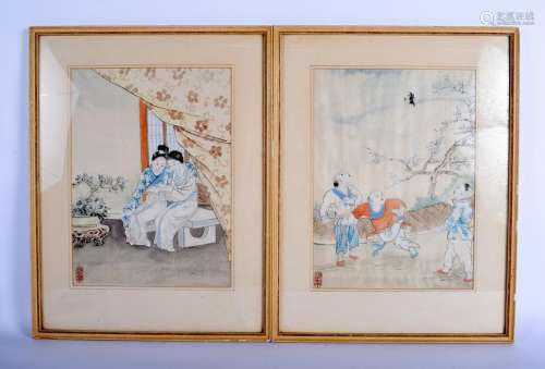 A PAIR OF EARLY 20TH CENTURY CHINESE SILK WATERCOLOURS