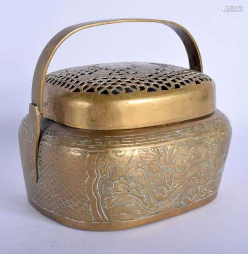 A 19TH CENTURY CHINESE POLISHED BRASS HAND WARMER AND