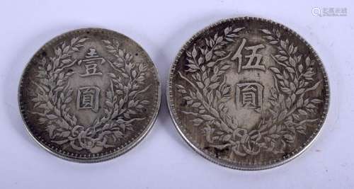 TWO CHINESE SILVER COINS. 35.8 & 26.9 grams. (2)