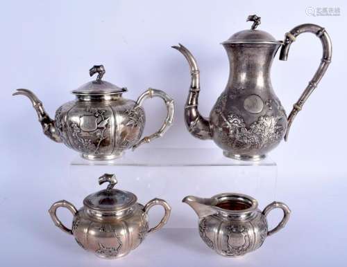 A MATCHED 19TH CENTURY CHINESE EXPORT SILVER TEASET C J