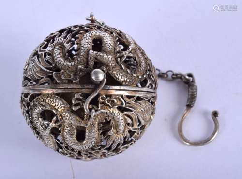 A CHINESE WHITE METAL TRAVELLING INCENSE BURNER 20th