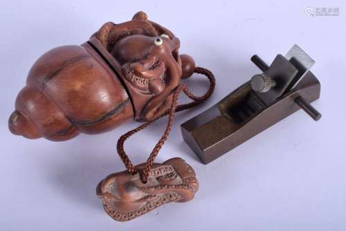 A JAPANESE CARVED WOOD INRO together with a Japanese