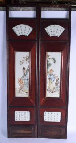 A PAIR OF EARLY 20TH CENTURY CHINESE PORCELAIN HARDWOOD