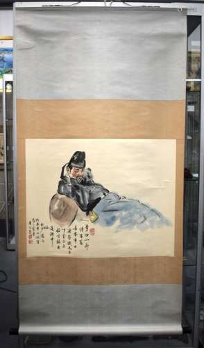 A CHINESE PAINTED WATERCOLOUR SCROLL depicting a