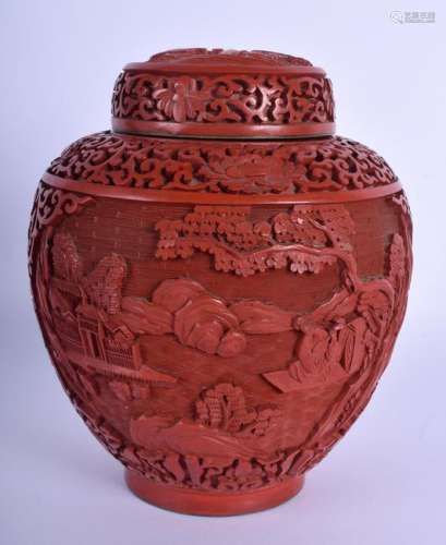 AN EARLY 20TH CENTURY CHINESE CINNABAR LACQUER GINGER