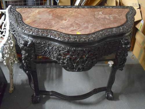A GOOD 19TH CENTURY CHINESE MARBLE INSET HARDWOOD