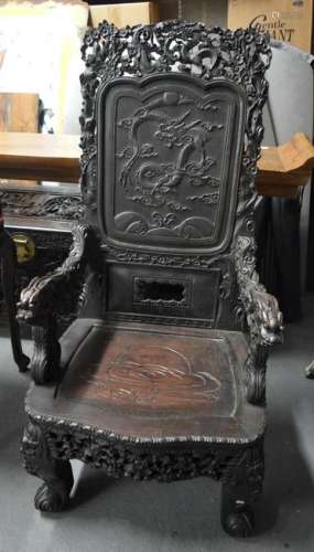 A LATE 19TH CENTURY CHINESE CARVED HARDWOOD THRONE