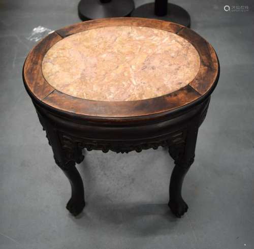 AN EARLY 20TH CENTURY CHINESE MARBLE INSET HARDWOOD