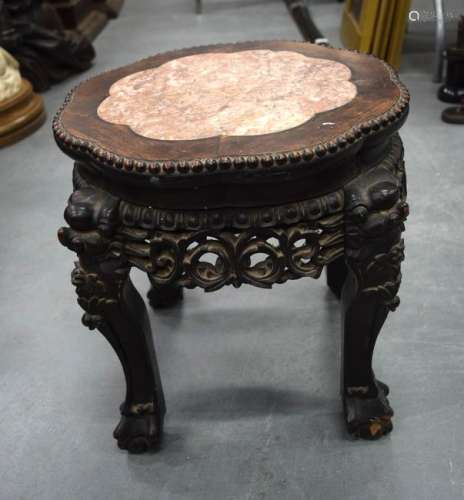 AN EARLY 20TH CENTURY CHINESE MARBLE INSET HARDWOOD