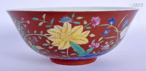 A CHINESE QING DYNASTY CORAL GROUND PORCELAIN BOWL