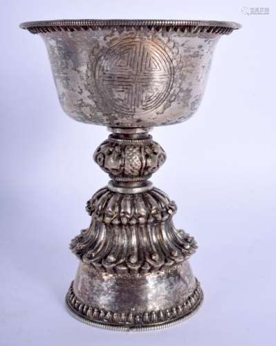 A 19TH CENTURY CHINESE TIBETAN SILVER BUDDHISTIC CUP