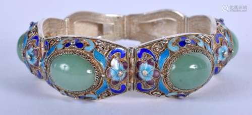 AN EARLY 20TH CENTURY CHINESE SILVER ENAMEL AND JADEITE