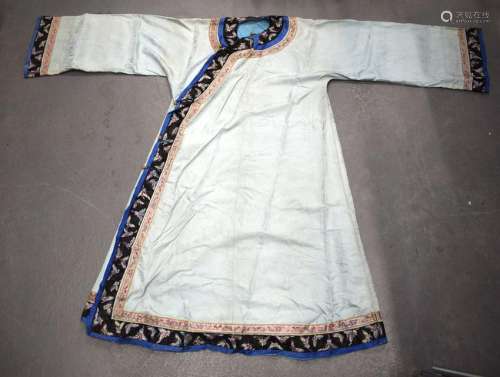 A LATE 19TH CENTURY CHINESE BLUE SILK WORK EMBROIDERED