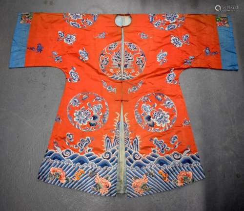A LATE 19TH CENTURY CHINESE RED SILK WORK EMBROIDERED