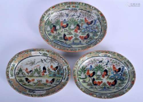 THREE 19TH CENTURY CHINESE FAMILLE ROSE FOWL DISHES