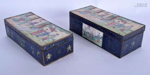 A NEAR PAIR OF 19TH CENTURY CHINESE CANTON ENAMEL BOX