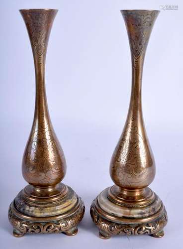 A PAIR OF 19TH CENTURY CHINESE SLENDER BRONZE VASES