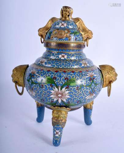 AN EARLY 20TH CENTURY CHINESE CLOISONNE ENAMEL CENSER