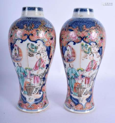 A PAIR OF 18TH CENTURY CHINESE MANDARIN PORCELAIN VASES