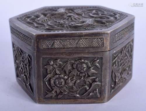 A 19TH CENTURY CHINESE EXPORT SILVER BOX AND COVER of