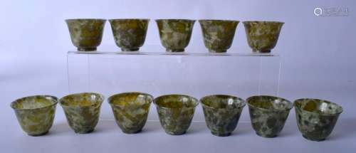 TWELVE EARLY 20TH CENTURY CHINESE JADE CUPS. 6.5 cm