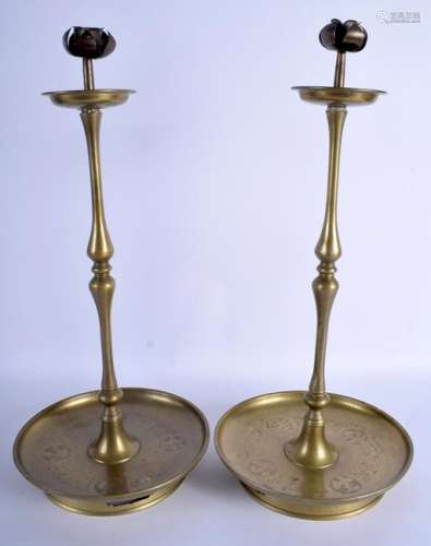 A PAIR OF 19TH CENTURY CHINESE BRONZE ALTAR STICKS