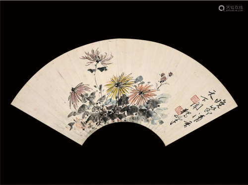 黄独峰款  花卉扇面  镜片