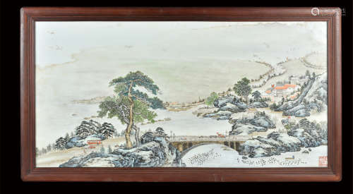 文革题材  江山如此多娇瓷板 包框