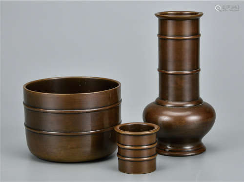 日本铜茶道具  一组3件