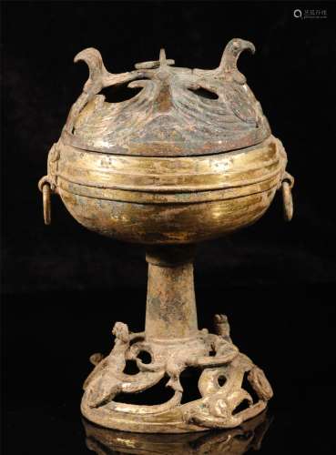 汉代 铜鎏金博山炉