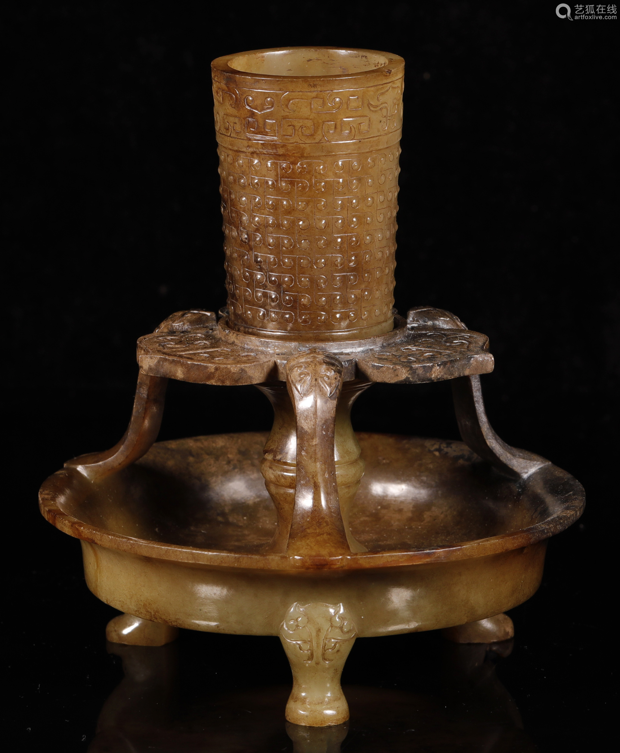 汉代玉高脚杯盏托一套