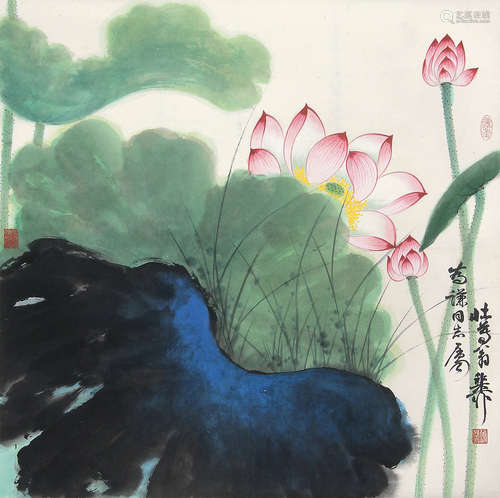 谢稚柳 （1910-1997） 荷花 设色纸本立轴