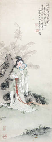 王凤年 （b.1937） 蕉荫清夏图1987年作 设色纸本托片