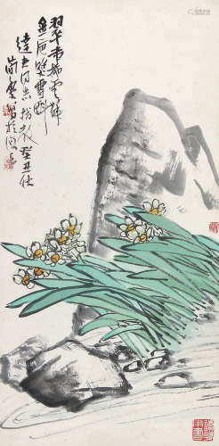 曹简楼 （1913-2005） 水仙1973年作 设色纸本立轴