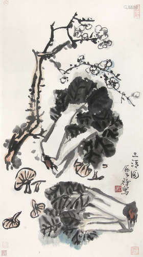 李苦禅 （1899-1983） 三清图 设色纸本立轴
