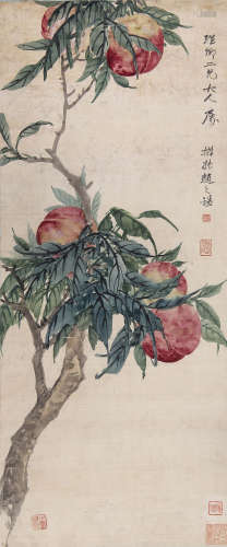 赵之谦 （1829-1884） 大寿桃 设色板绫本镜片