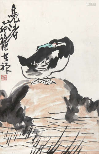 李苦禅 （1899-1983） 凫渚1975年作 设色纸本立轴