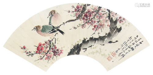 陆抑非 （1908-1997） 花鸟 设色纸本镜片
