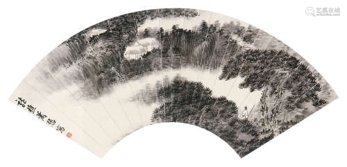 萧愻 （1883-1944） 山水 水墨纸本扇片