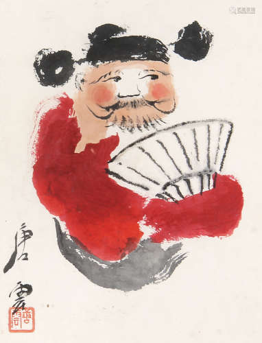唐云 （1910-1993） 不倒翁 纸本镜框