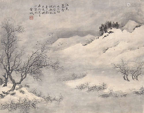 金城 （1878-1926） 江天暮雪 设色纸本镜片