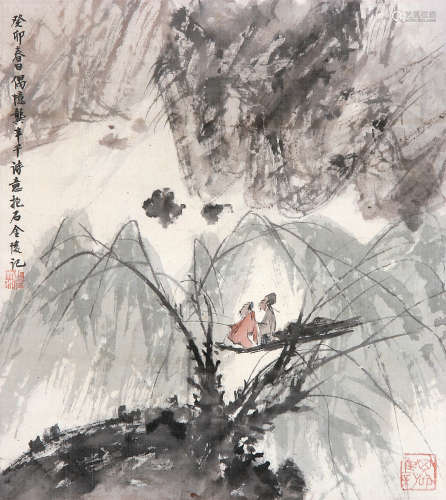 傅抱石 （1904-1965） 古人诗意1963年作 设色绢本立轴