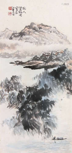 傅狷夫 （1910-2007） 泛舟图 设色纸本镜片