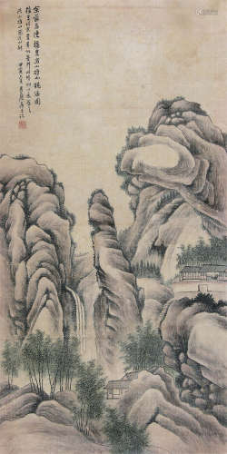 林纾 （1852-1924） 观瀑图1914年作 设色绢本立轴